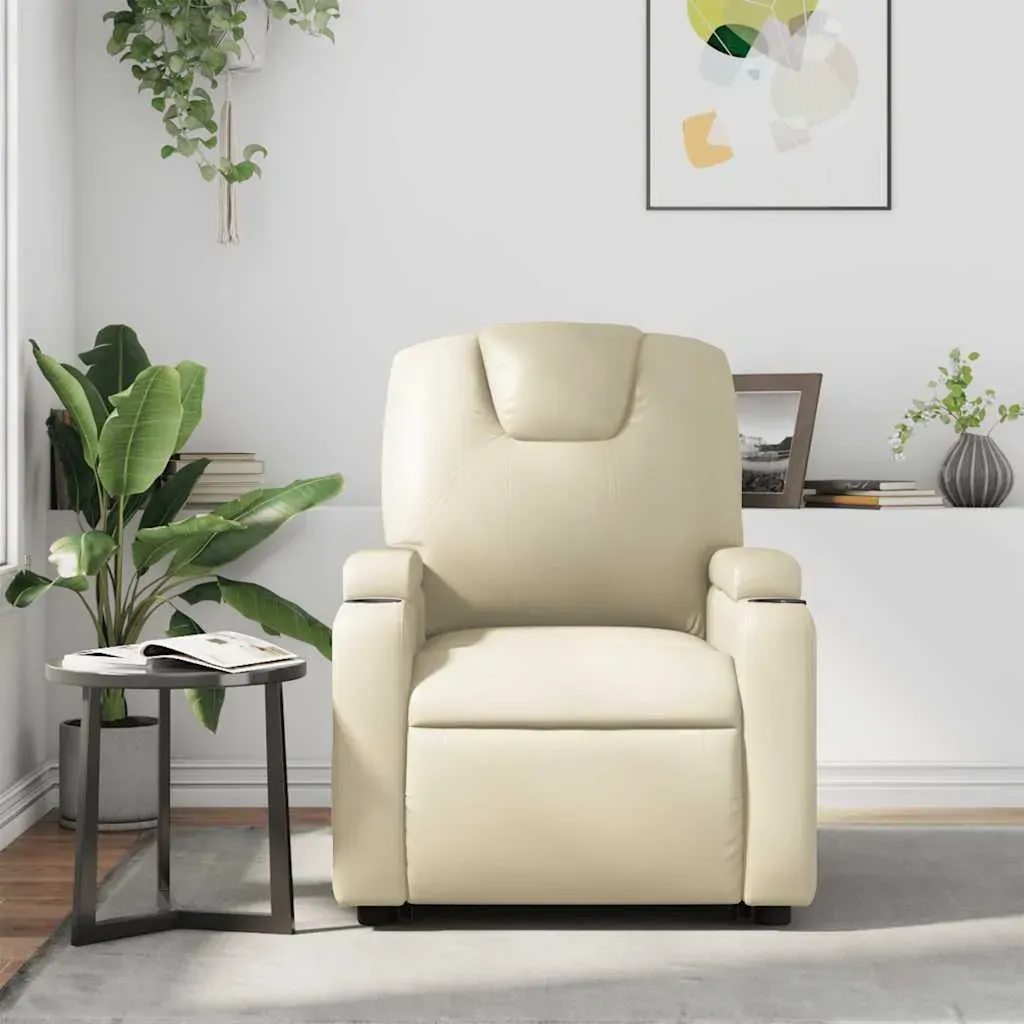 Massage Recliner Chair Cream Faux Leather Price