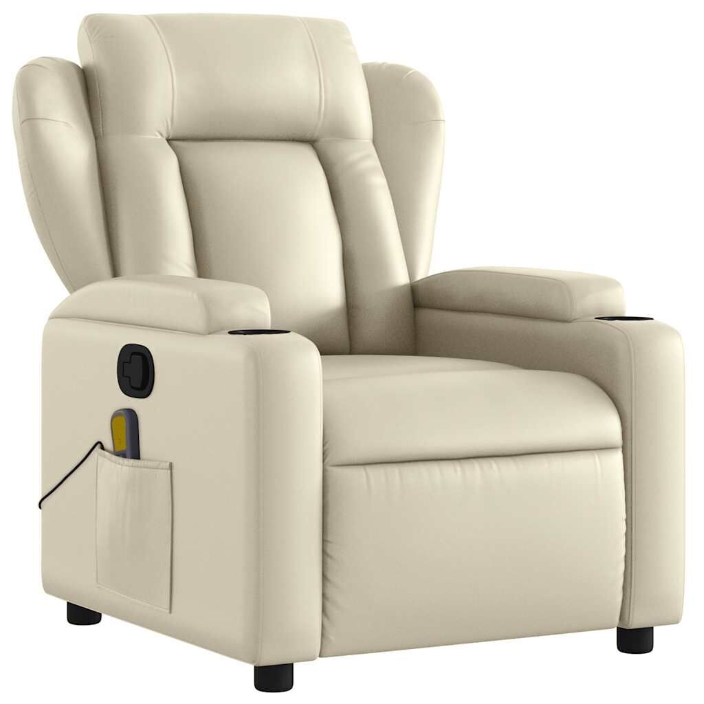 Massage Recliner Chair Cream Faux Leather Price