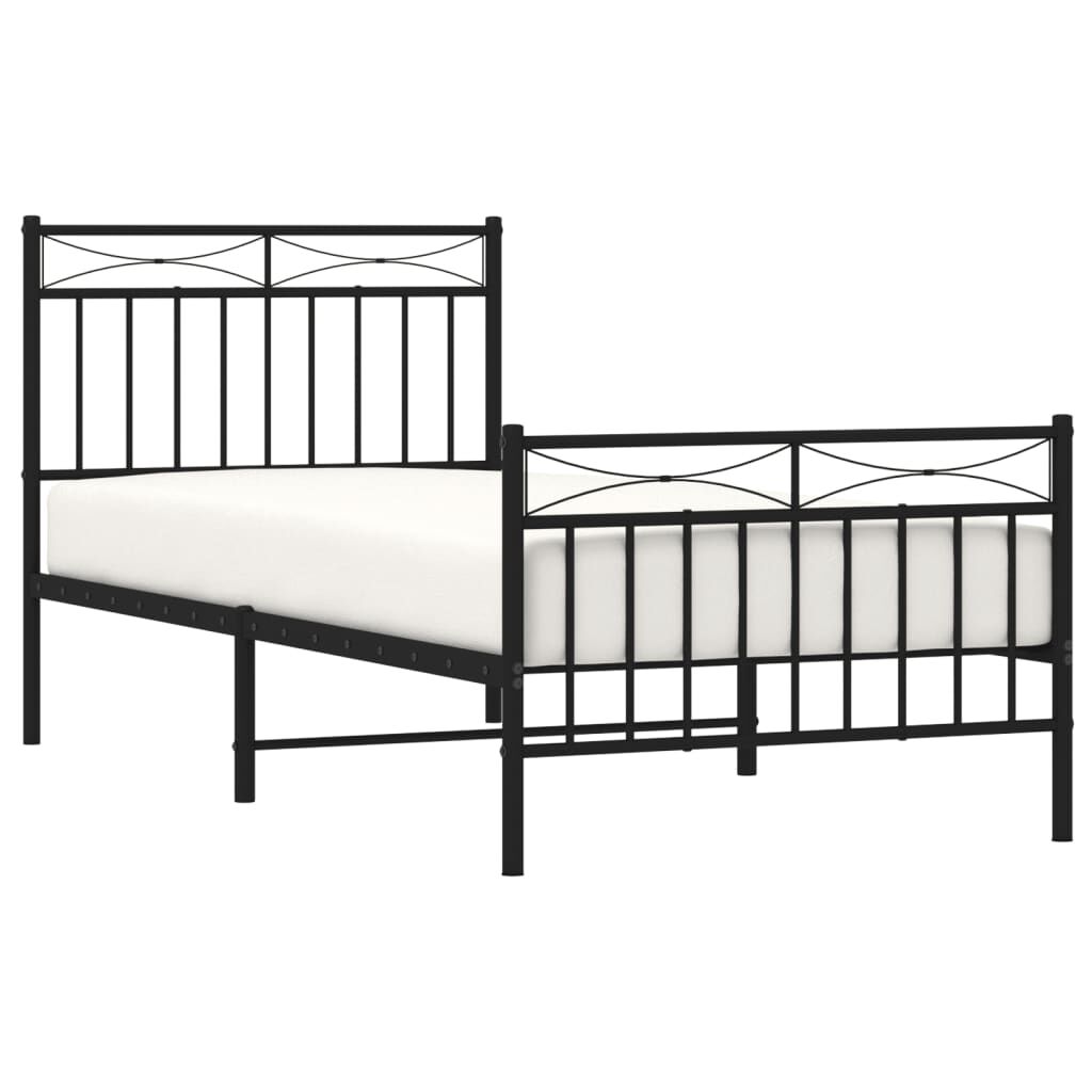 Metal Bed Frame without Mattress with Footboard Black 90x190 cm Price
