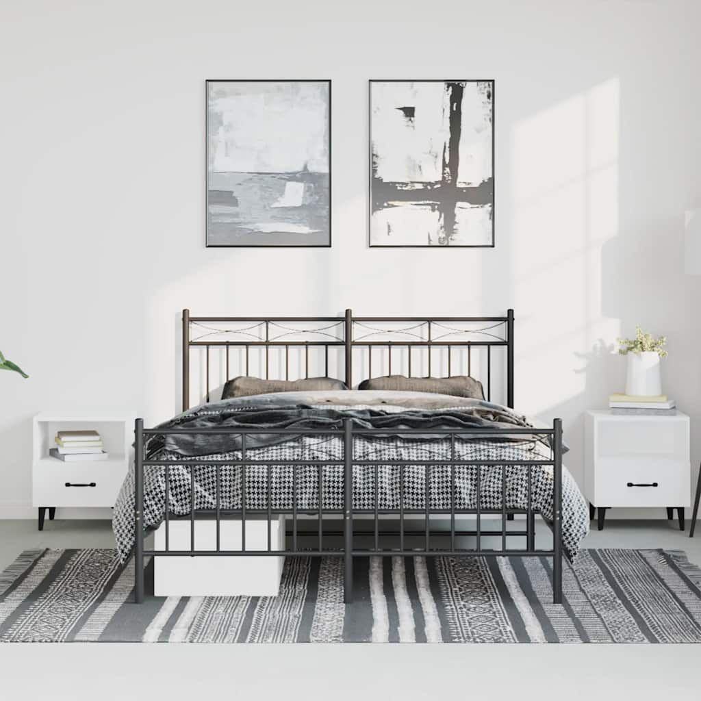 Metal Bed Frame without Mattress with Footboard Black 150x200 cm Price