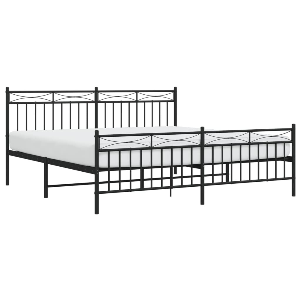 Metal Bed Frame without Mattress with Footboard Black 183x203 cm King Price