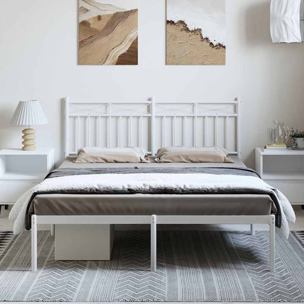 Metal Bed Frame without Mattress with Headboard White 135x190 cm Price