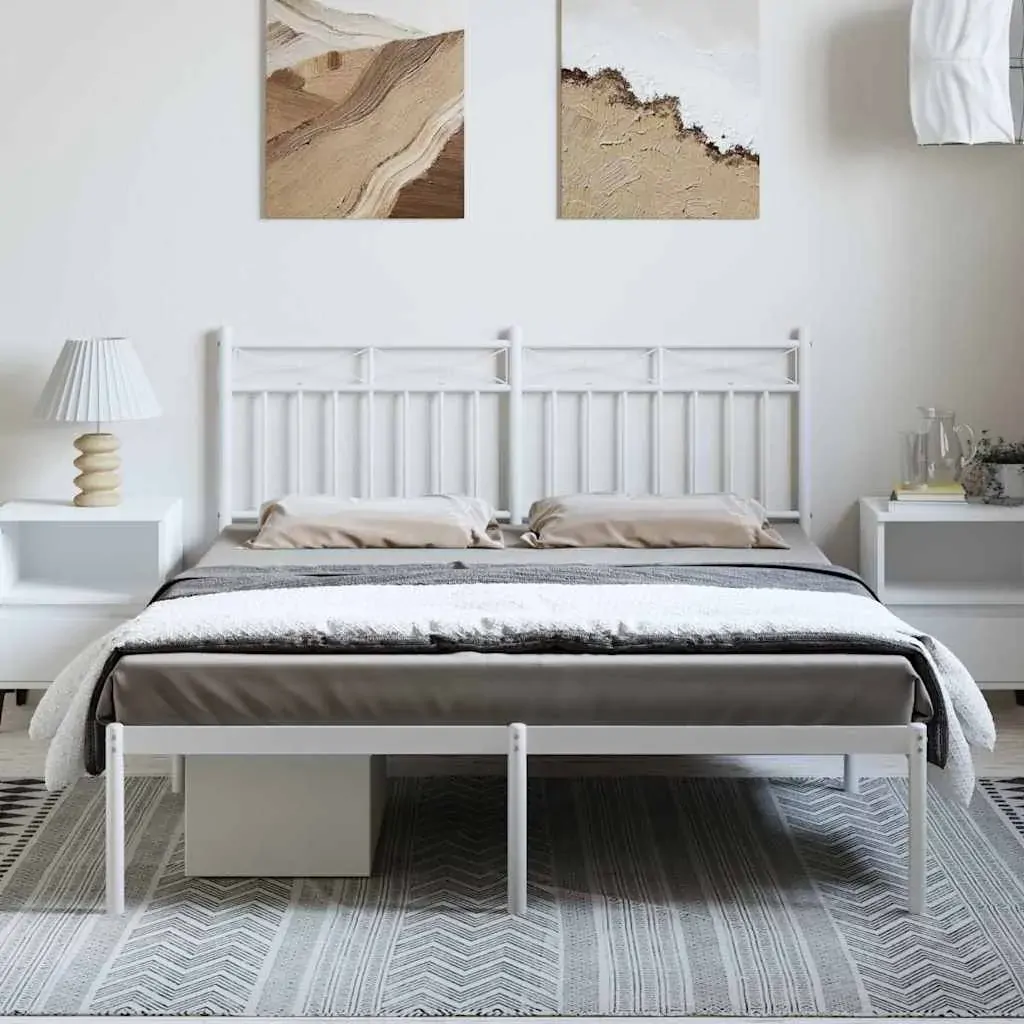Metal Bed Frame without Mattress with Headboard White 135x190 cm Price