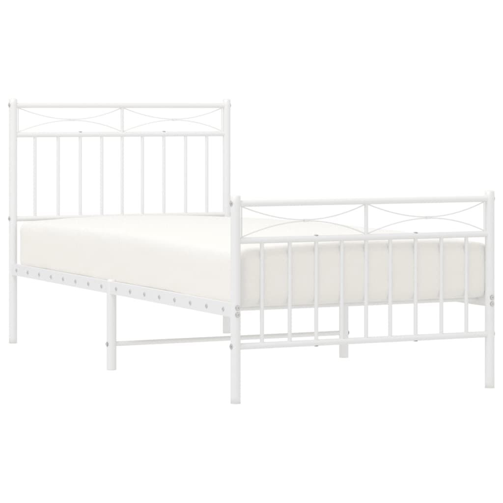 Metal Bed Frame without Mattress with Footboard White 90x190 cm Price