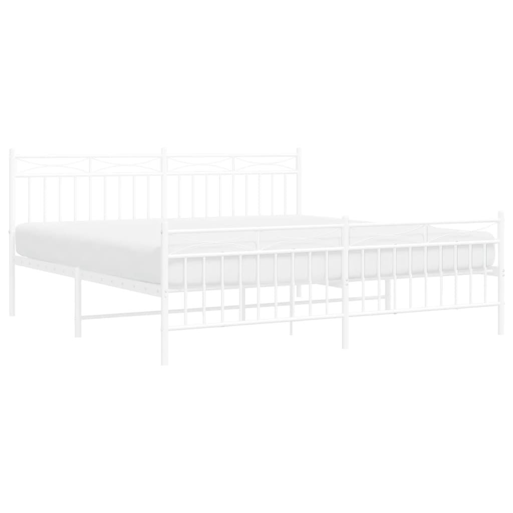 Metal Bed Frame without Mattress with Footboard White 183x203 cm King Price