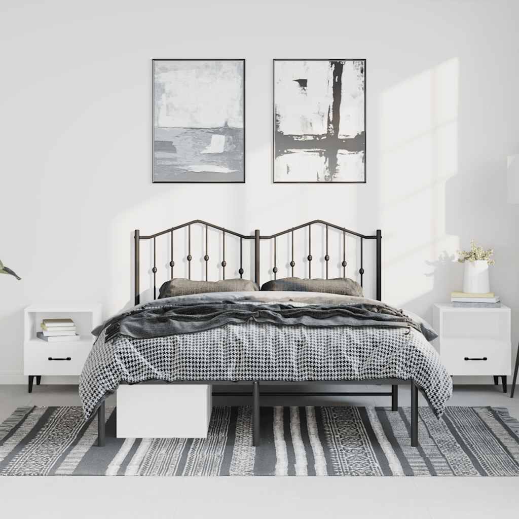 Metal Bed Frame without Mattress with Headboard Black 135x190 cm Price