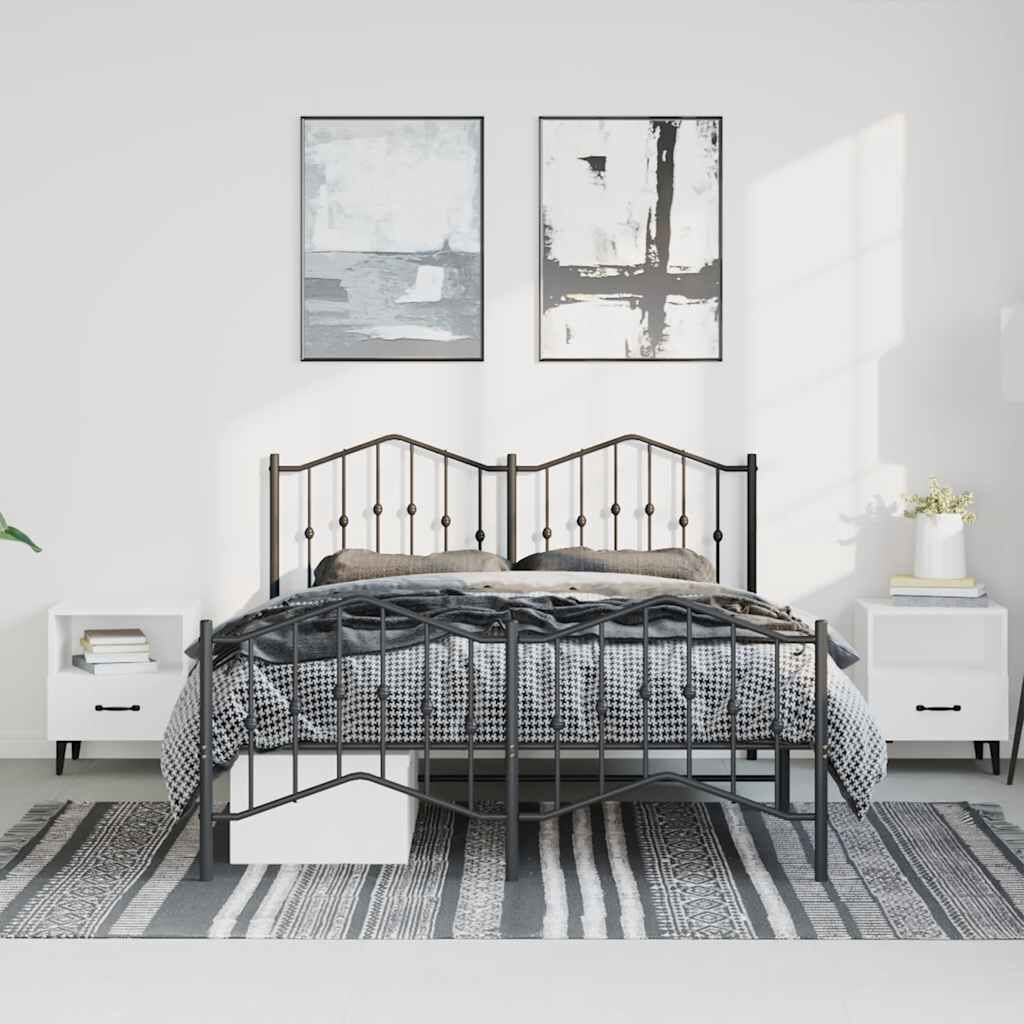 Metal Bed Frame without Mattress with Footboard Black 135x190 cm Price