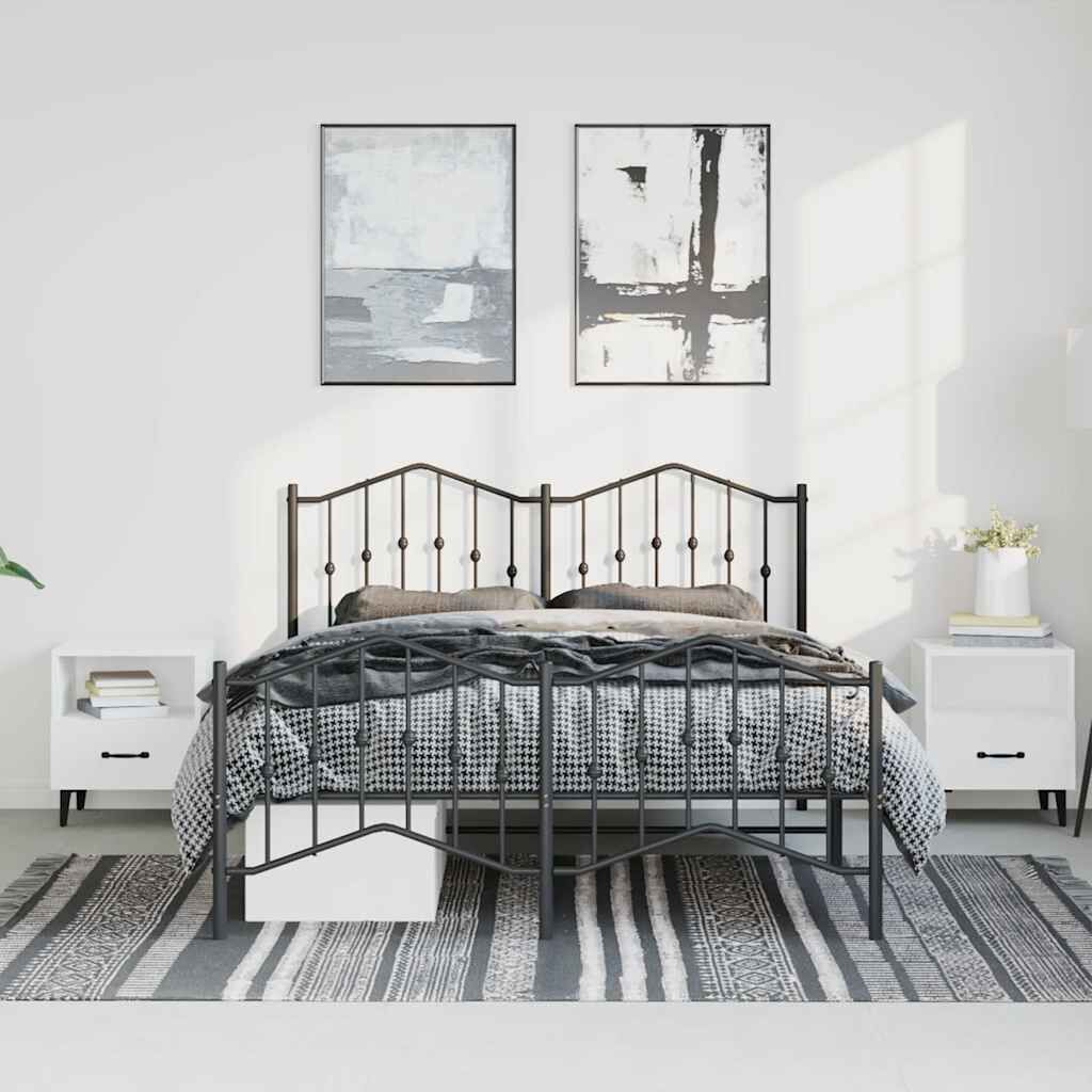 Metal Bed Frame without Mattress with Footboard Black 150x200 cm Price