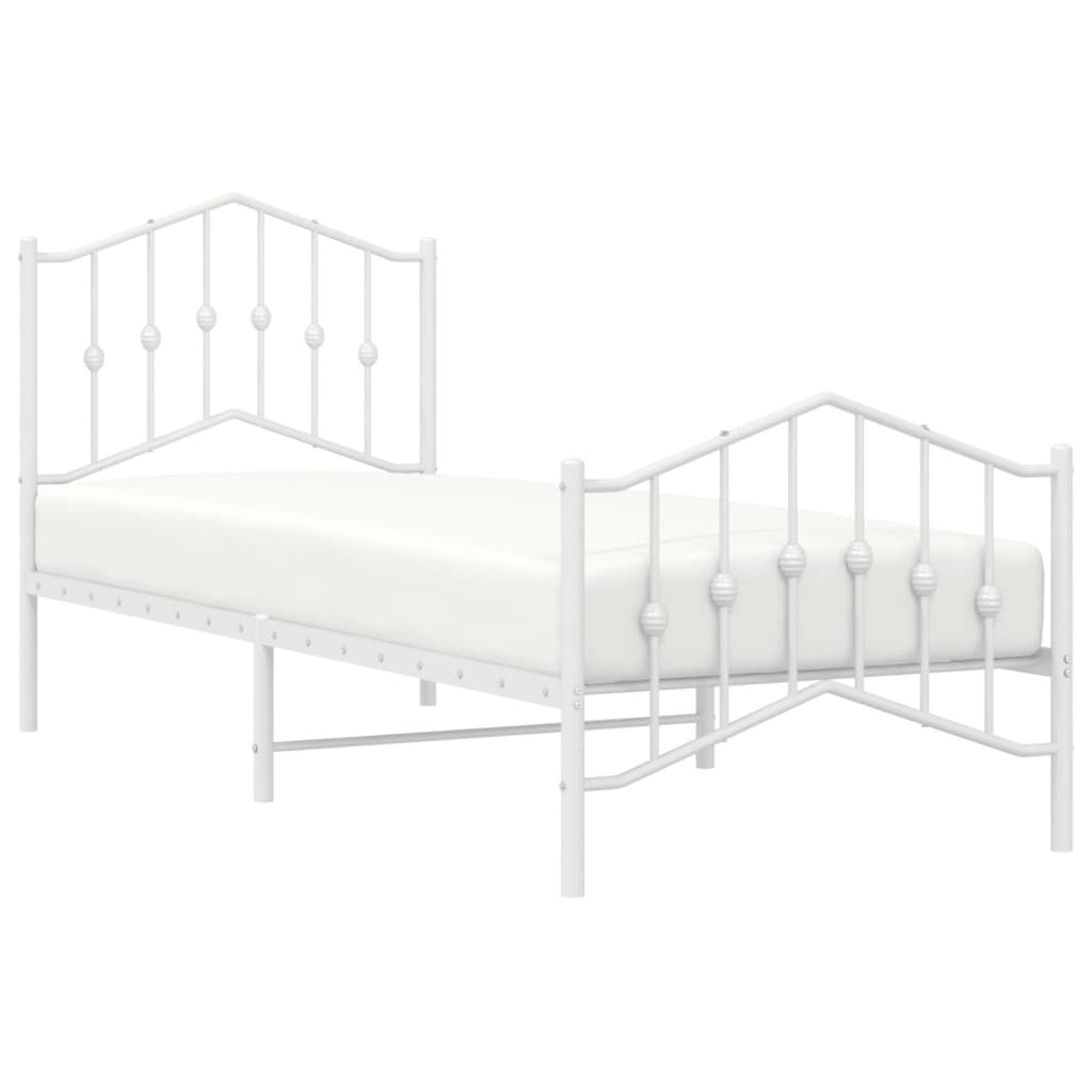 Metal Bed Frame without Mattress with Footboard White 90x190 cm Price