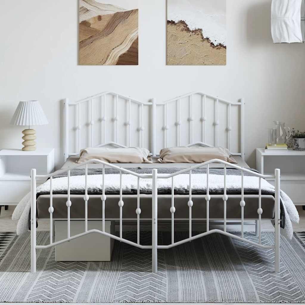 Metal Bed Frame without Mattress with Footboard White 150x200 cm Price