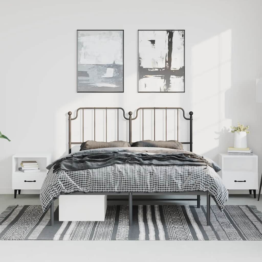 Metal Bed Frame without Mattress with Headboard Black 150x200 cm Price