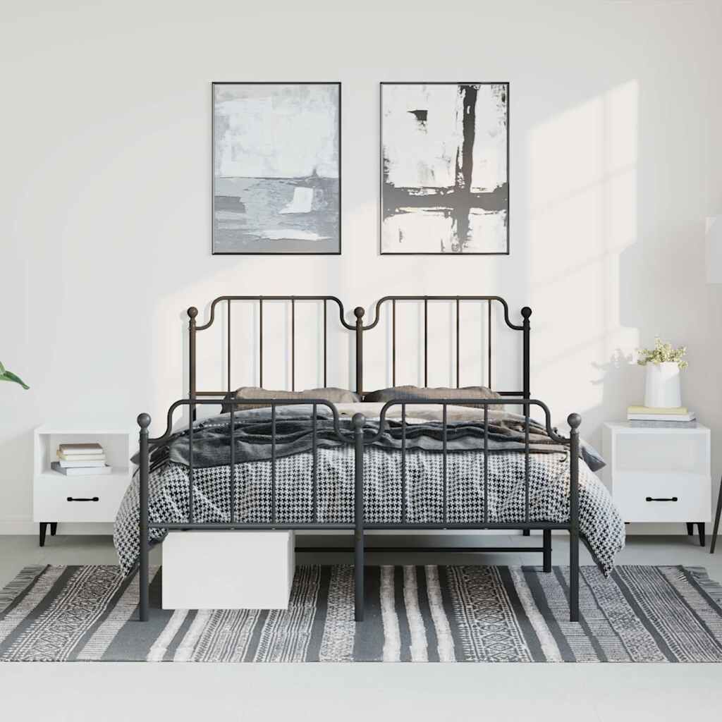 Metal Bed Frame without Mattress with Footboard Black 150x200 cm Price