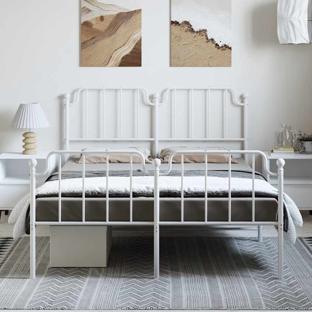 Metal Bed Frame without Mattress with Footboard White 150x200 cm Price