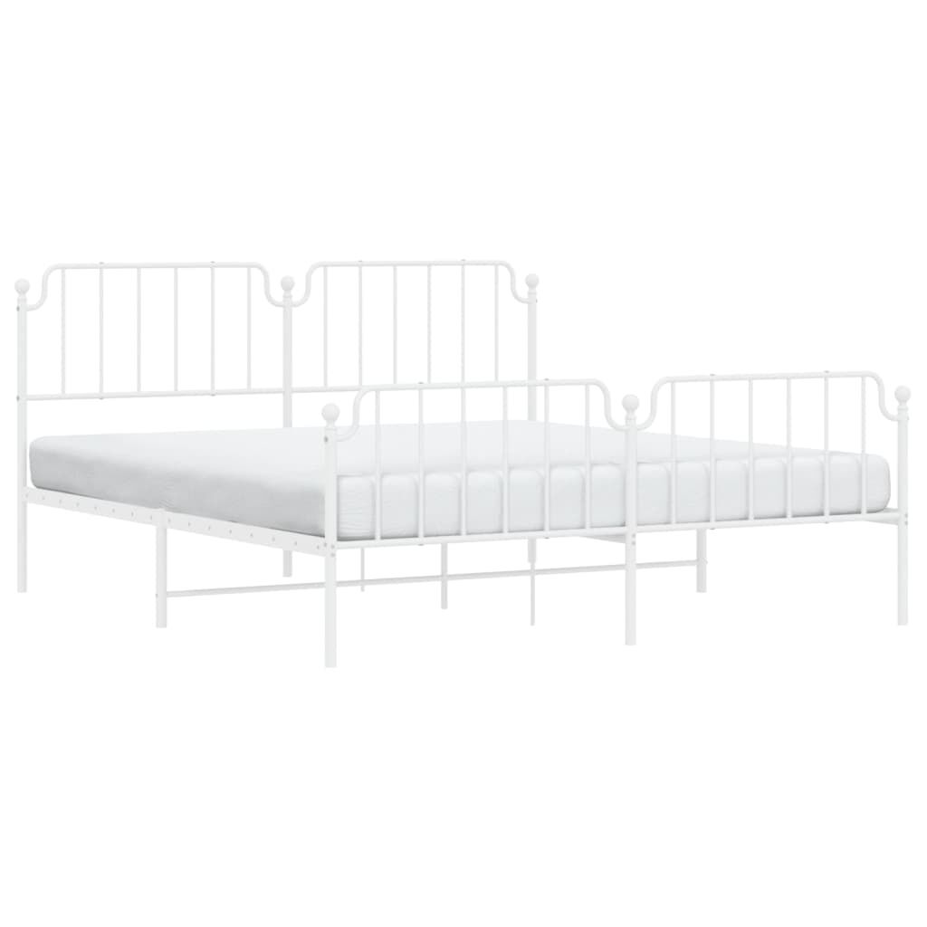 Metal Bed Frame without Mattress with Footboard White 183x203 cm King Price
