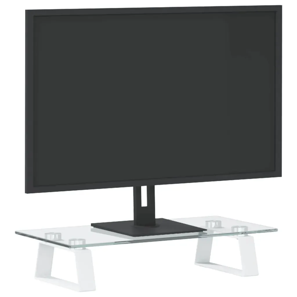 Monitor Stand White 40x20x8 cm Tempered Glass and Metal Price