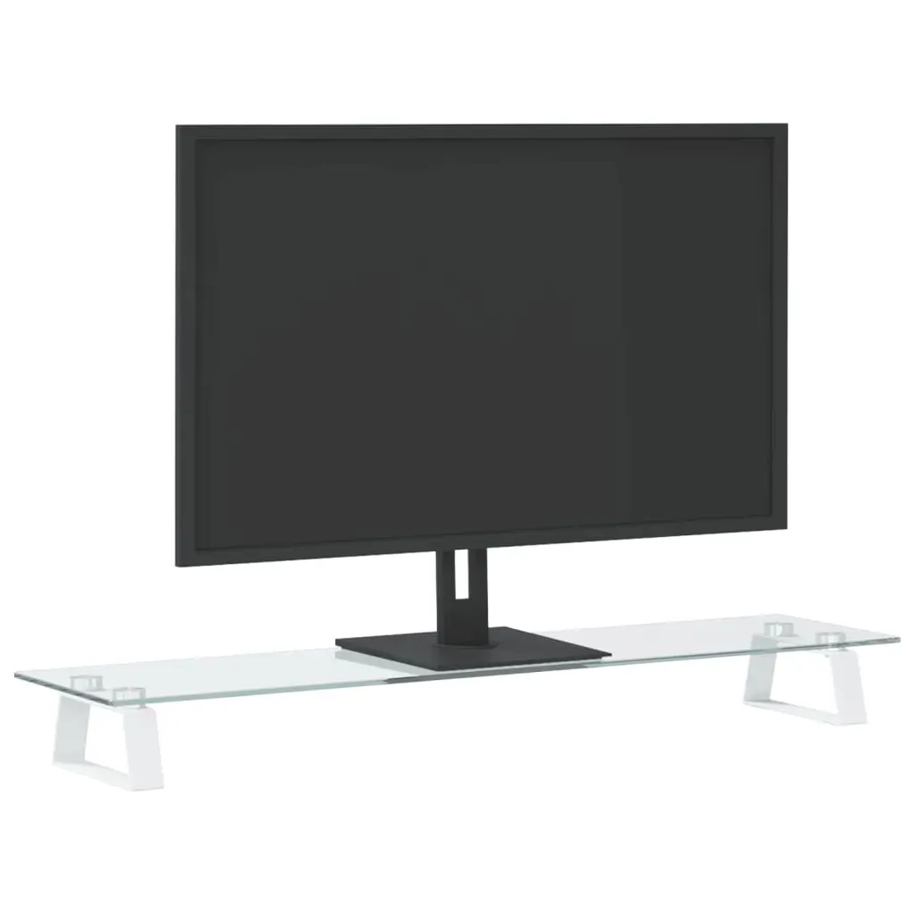 Monitor Stand White 80x20x8 cm Tempered Glass and Metal Price