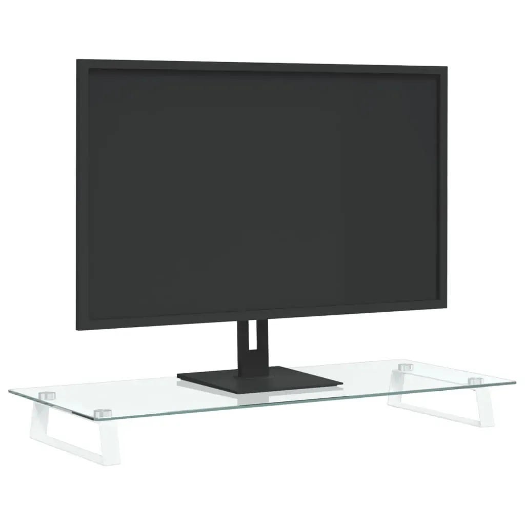 Monitor Stand White 80x35x8 cm Tempered Glass and Metal Price