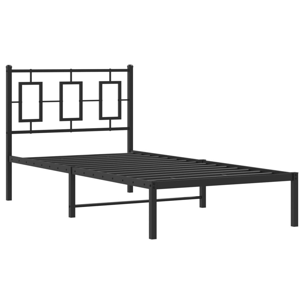 Metal Bed Frame without Mattress with Headboard Black 90x190 cm Price