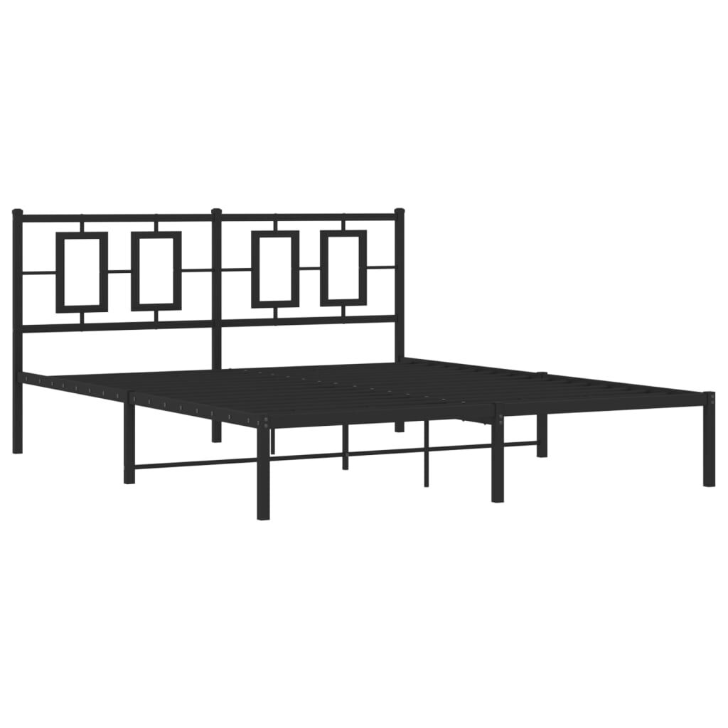 Metal Bed Frame without Mattress with Headboard Black 150x200 cm Price