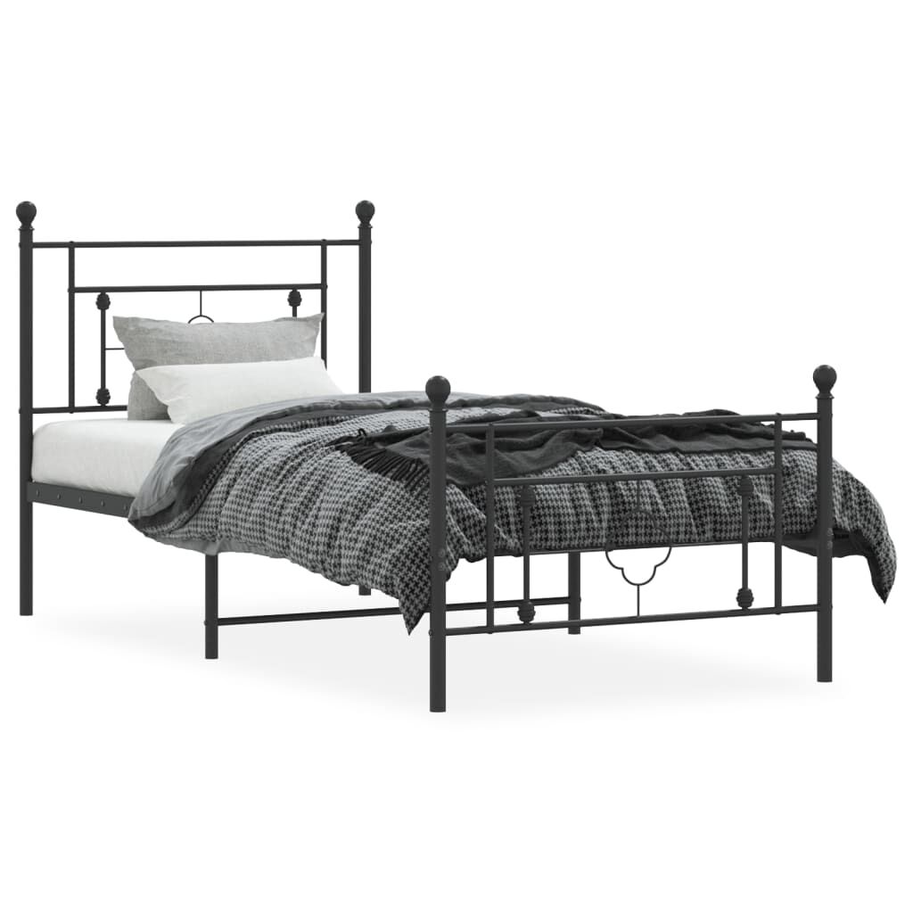 Metal Bed Frame without Mattress with Footboard Black 90x190 cm Price