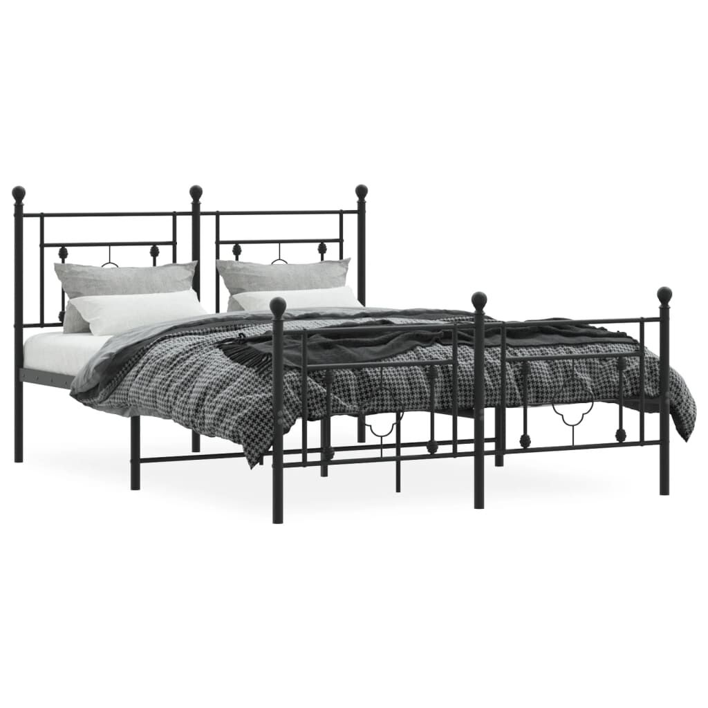 Metal Bed Frame without Mattress with Footboard Black 135x190 cm Price