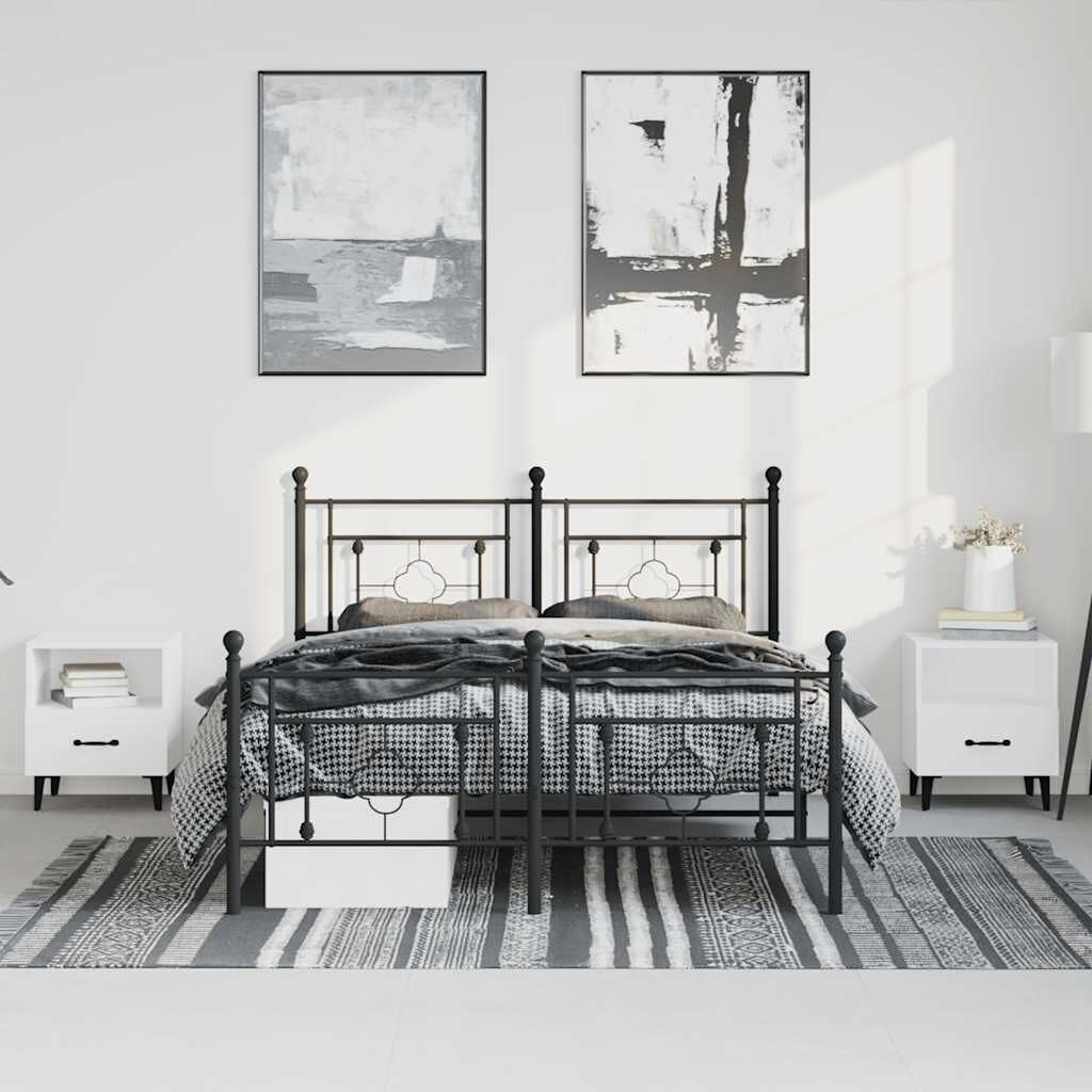 Metal Bed Frame without Mattress with Footboard Black 150x200 cm Price