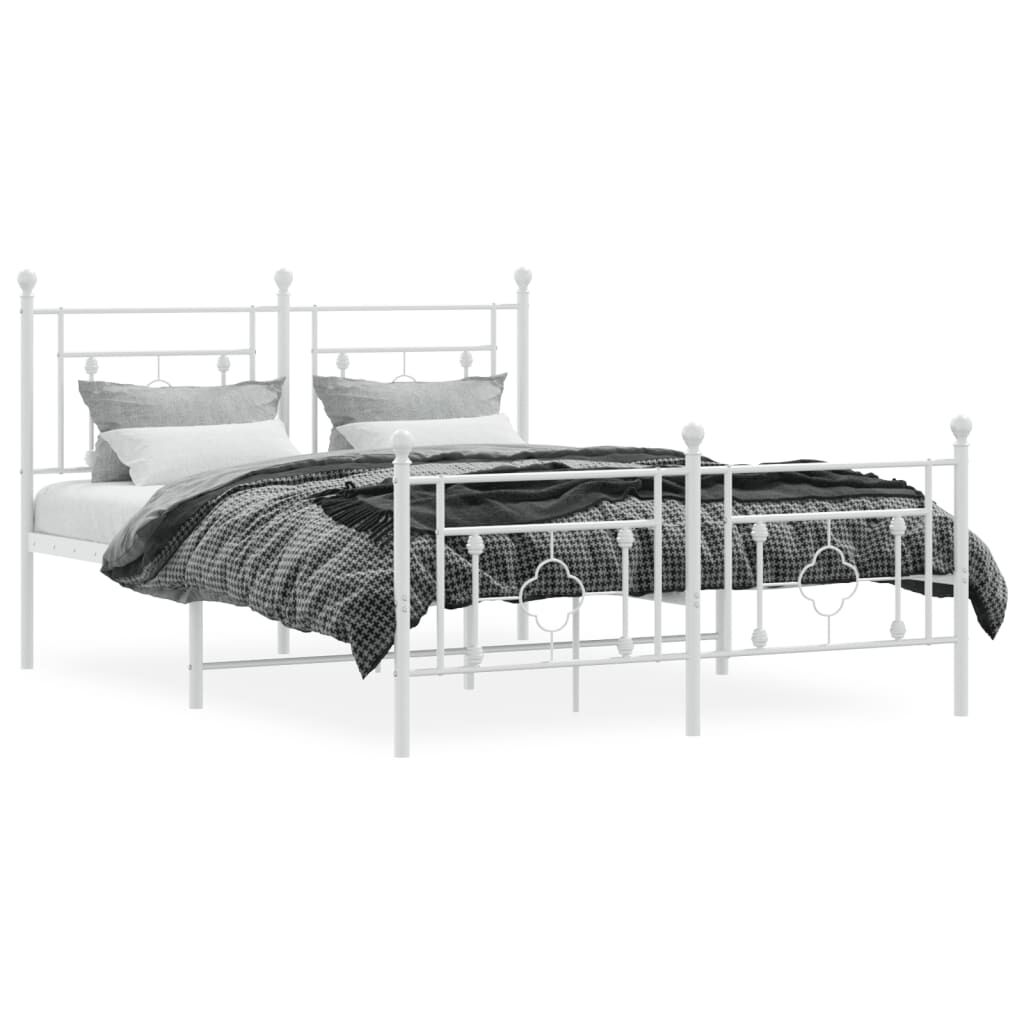 Metal Bed Frame without Mattress with Footboard White 135x190 cm Price