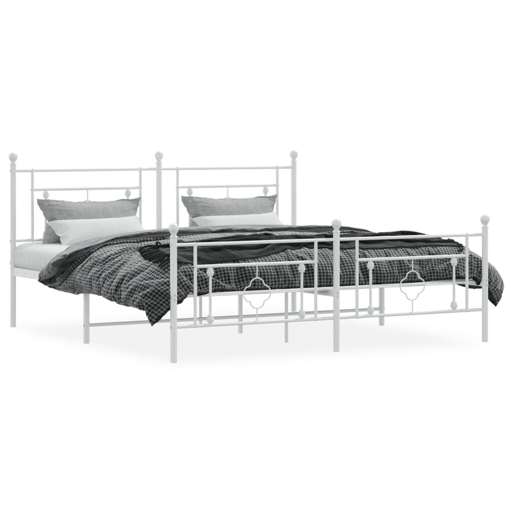 Metal Bed Frame without Mattress with Footboard White 183x203 cm King Price