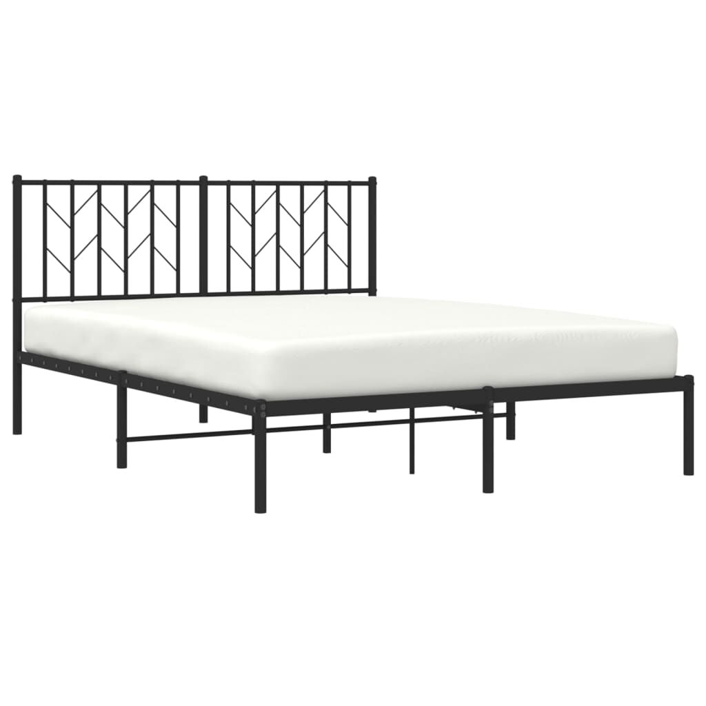 Metal Bed Frame without Mattress with Headboard Black 135x190 cm Price