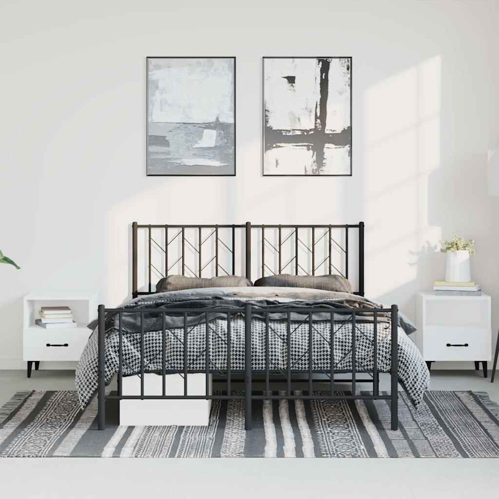 Metal Bed Frame without Mattress with Footboard Black 150x200 cm Price