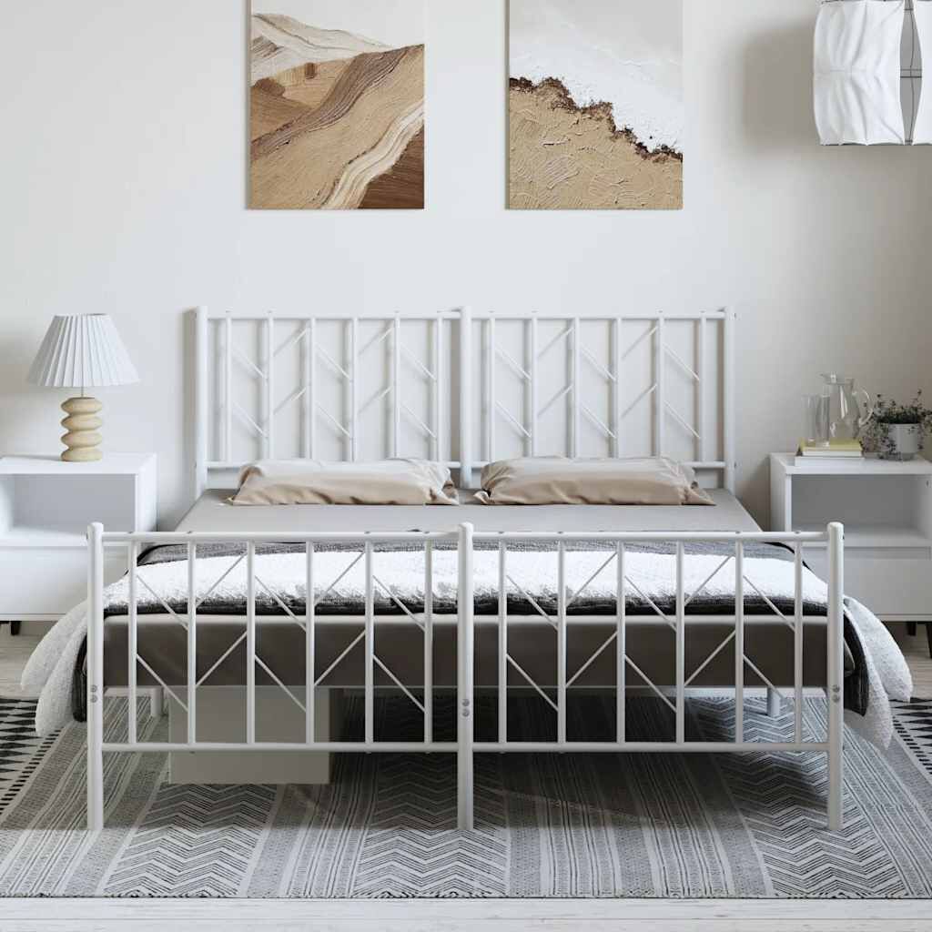 Metal Bed Frame without Mattress with Footboard White 150x200 cm Price