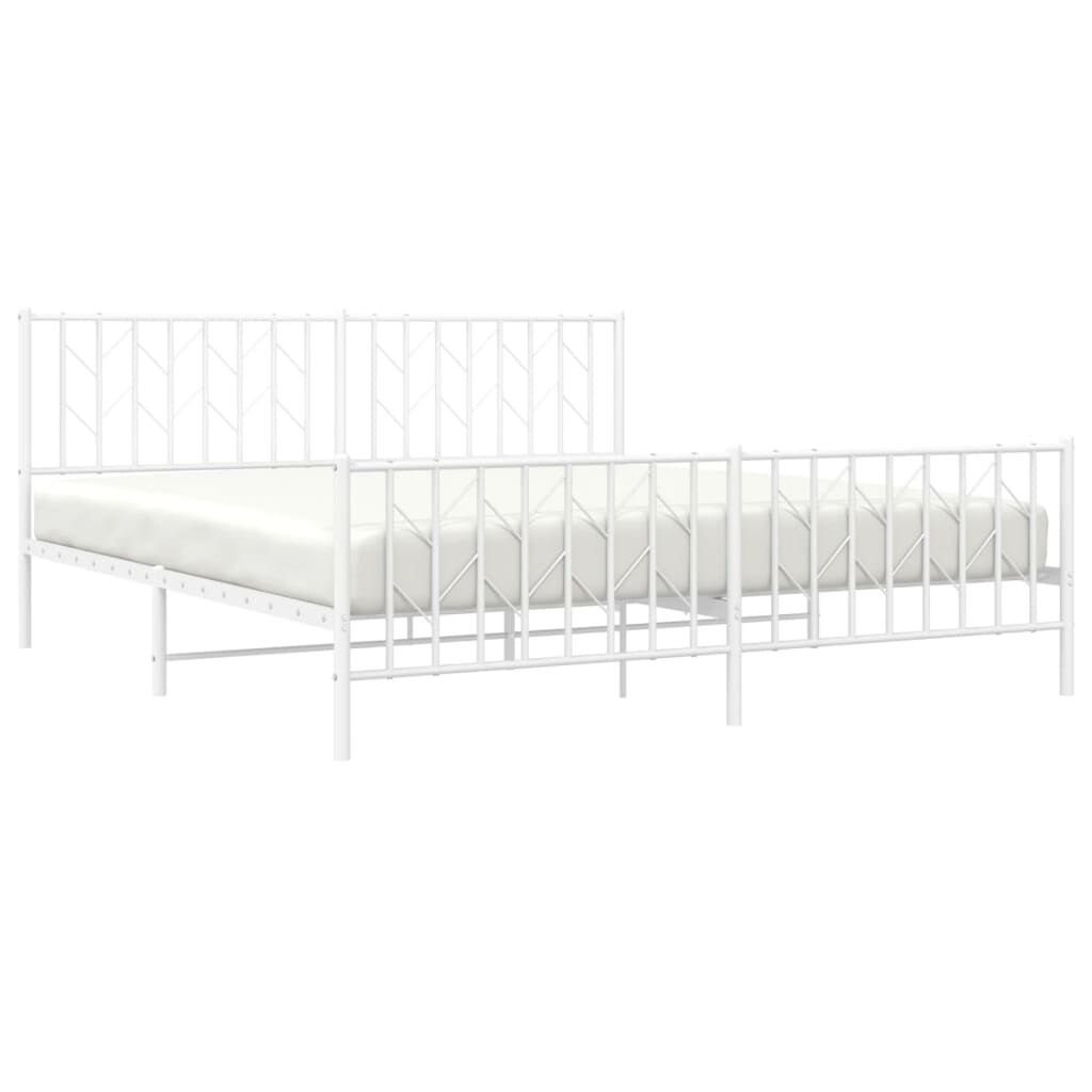 Metal Bed Frame without Mattress with Footboard White 183x203 cm King Price