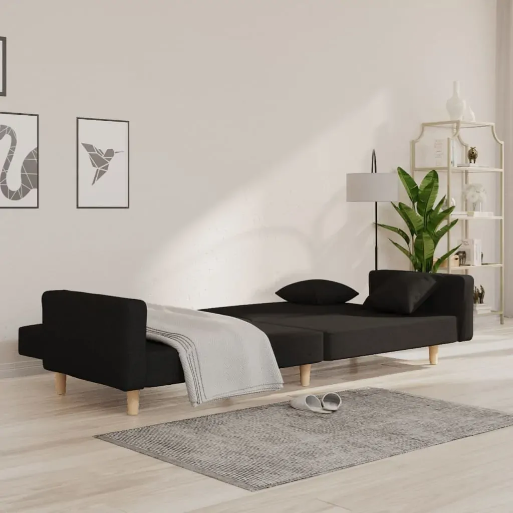2-Seater Sofa Bed with Two Pillows Black Fabric Price