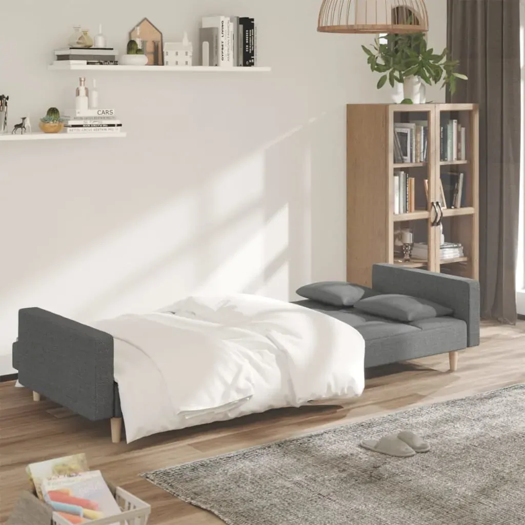 2-Seater Sofa Bed with Two Pillows Light Grey Fabric Price
