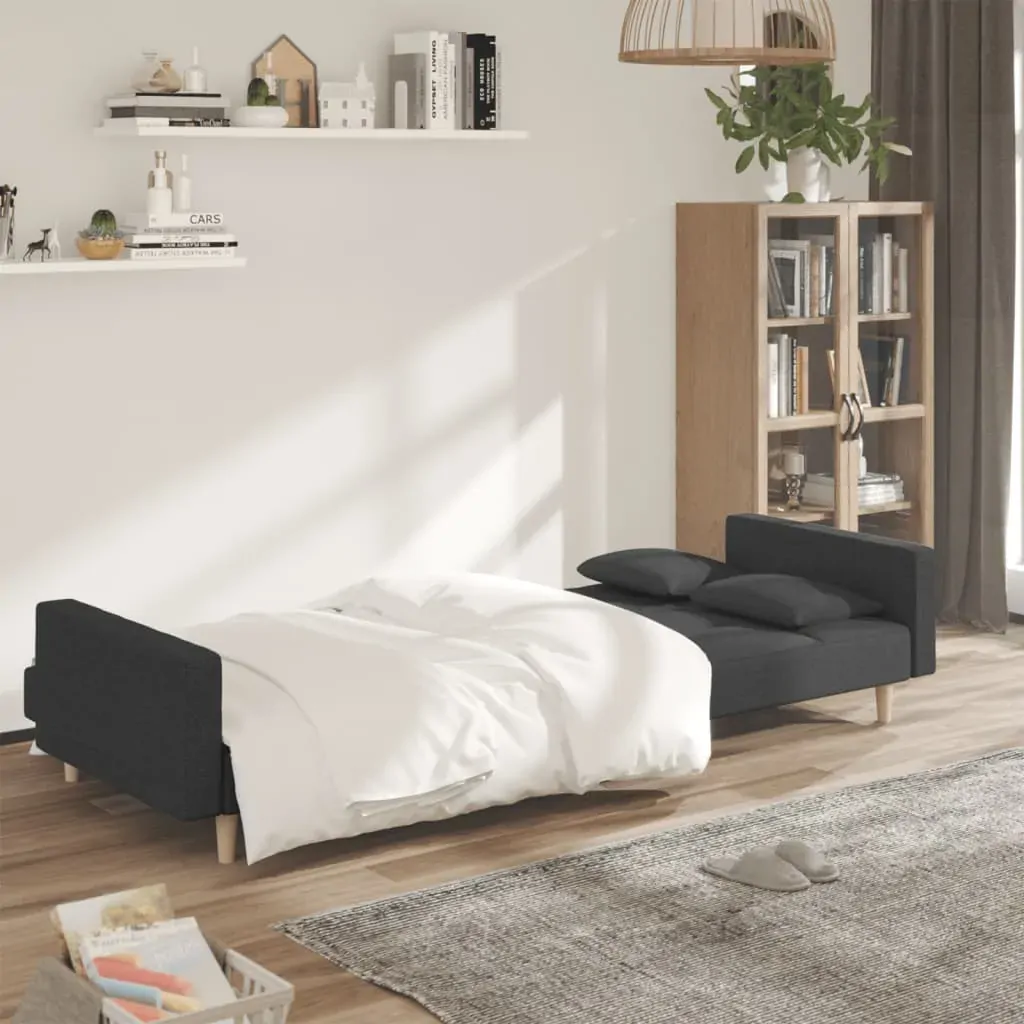 2-Seater Sofa Bed with Two Pillows Dark Grey Fabric Price