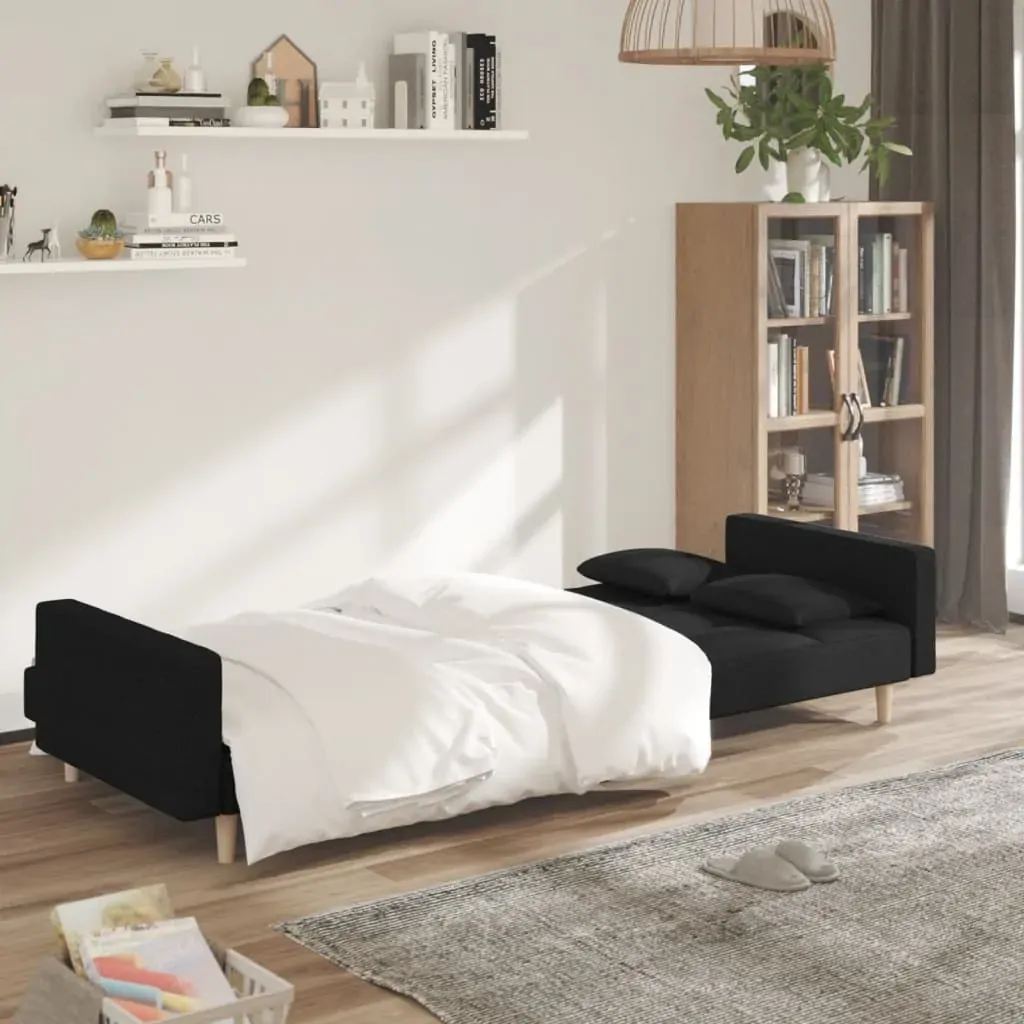 2-Seater Sofa Bed with Two Pillows Black Fabric Price