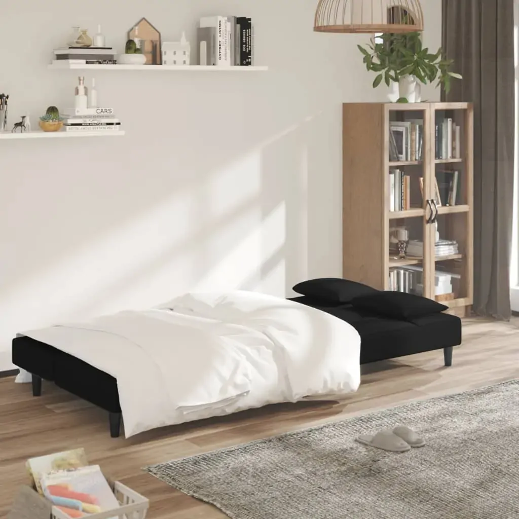 2-Seater Sofa Bed with Two Pillows Black Velvet Price