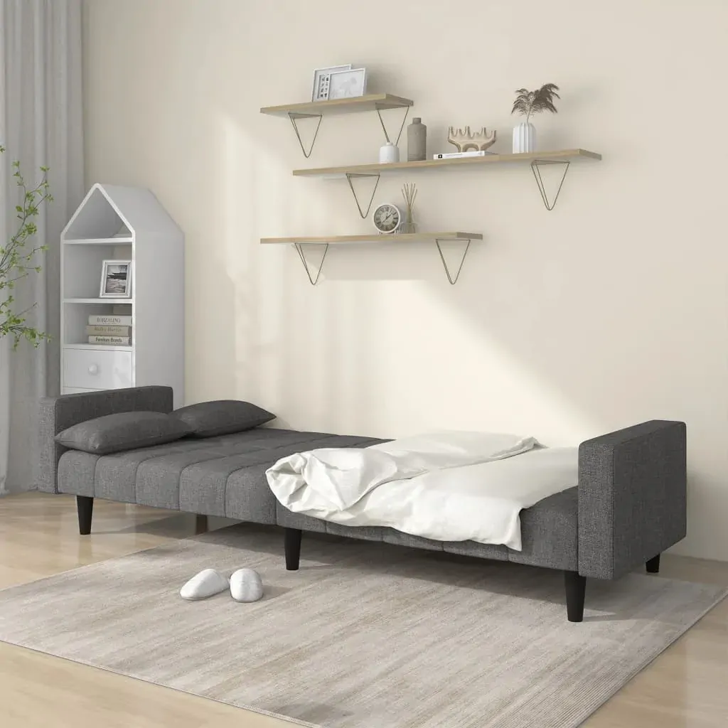 2-Seater Sofa Bed with Two Pillows Light Grey Fabric Price