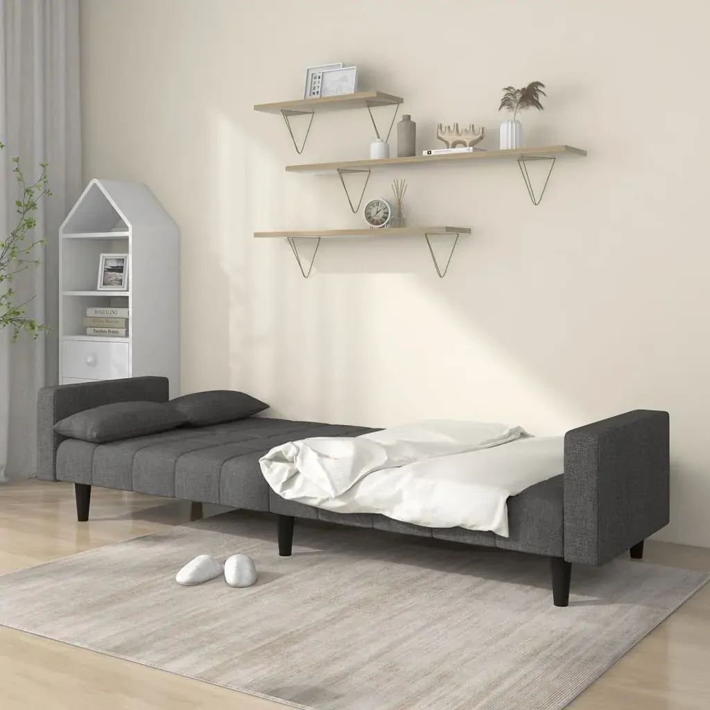 2-Seater Sofa Bed with Two Pillows Dark Grey Fabric Price