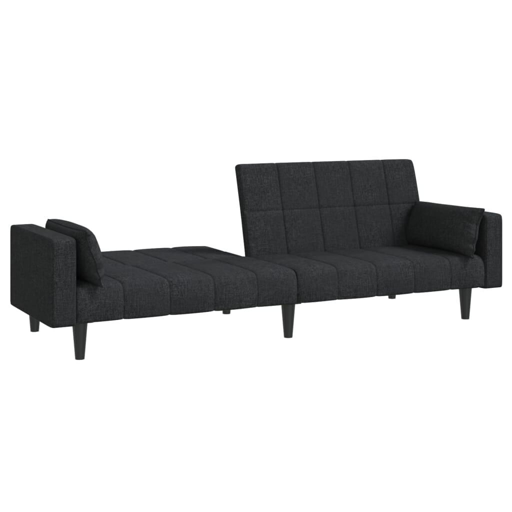 2-Seater Sofa Bed with Two Pillows Black Fabric Price