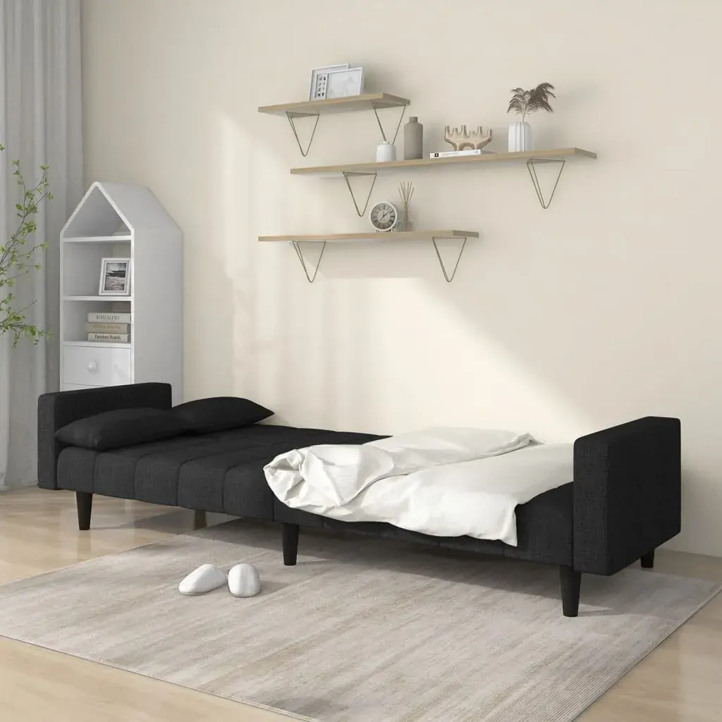 2-Seater Sofa Bed with Two Pillows Black Fabric Price
