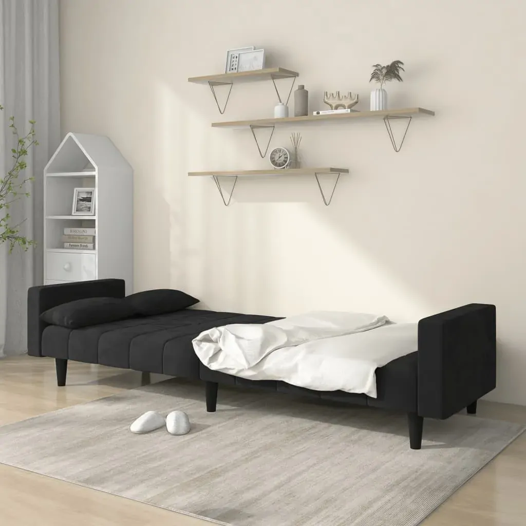 2-Seater Sofa Bed with Two Pillows Black Velvet Price