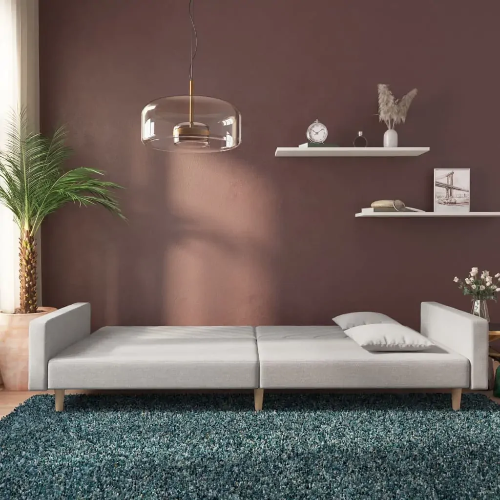 2-Seater Sofa Bed with Two Pillows Light Grey Fabric Price