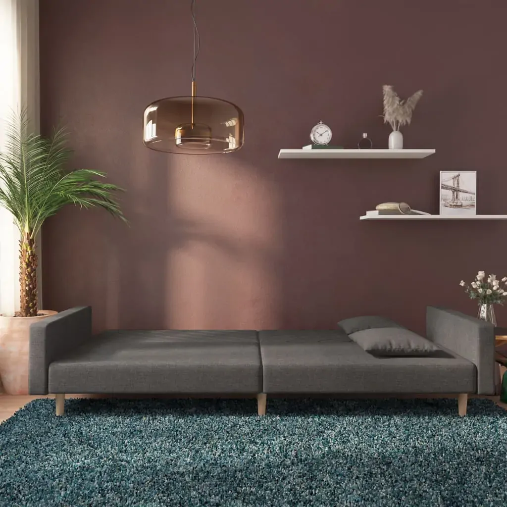 2-Seater Sofa Bed with Two Pillows Dark Grey Fabric Price