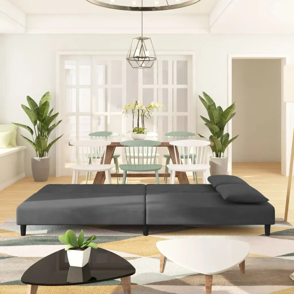 2-Seater Sofa Bed with Two Pillows Dark Grey Velvet Price