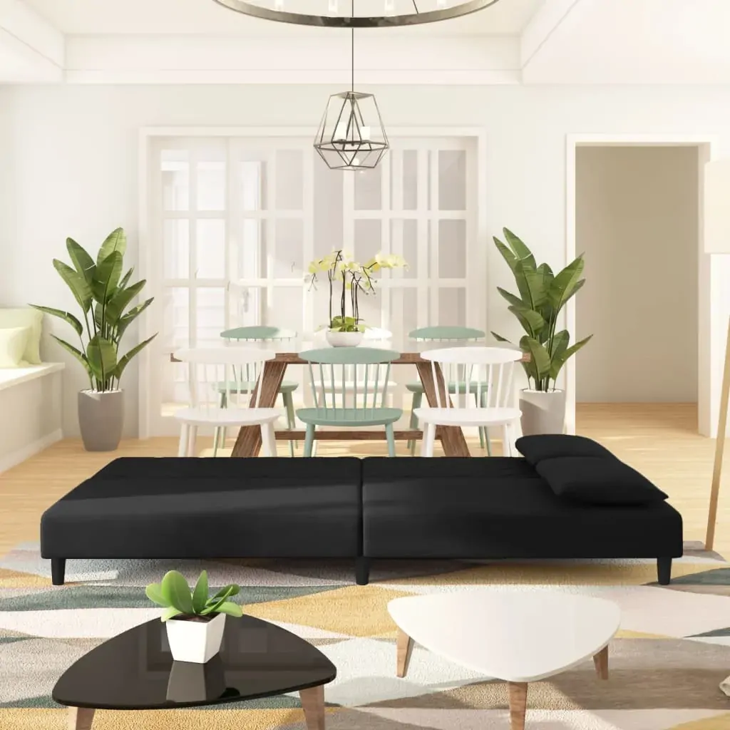 2-Seater Sofa Bed with Two Pillows Black Velvet Price