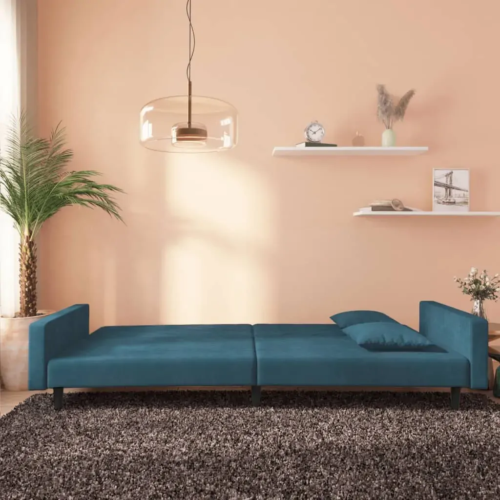 2-Seater Sofa Bed with Two Pillows Blue Velvet Price