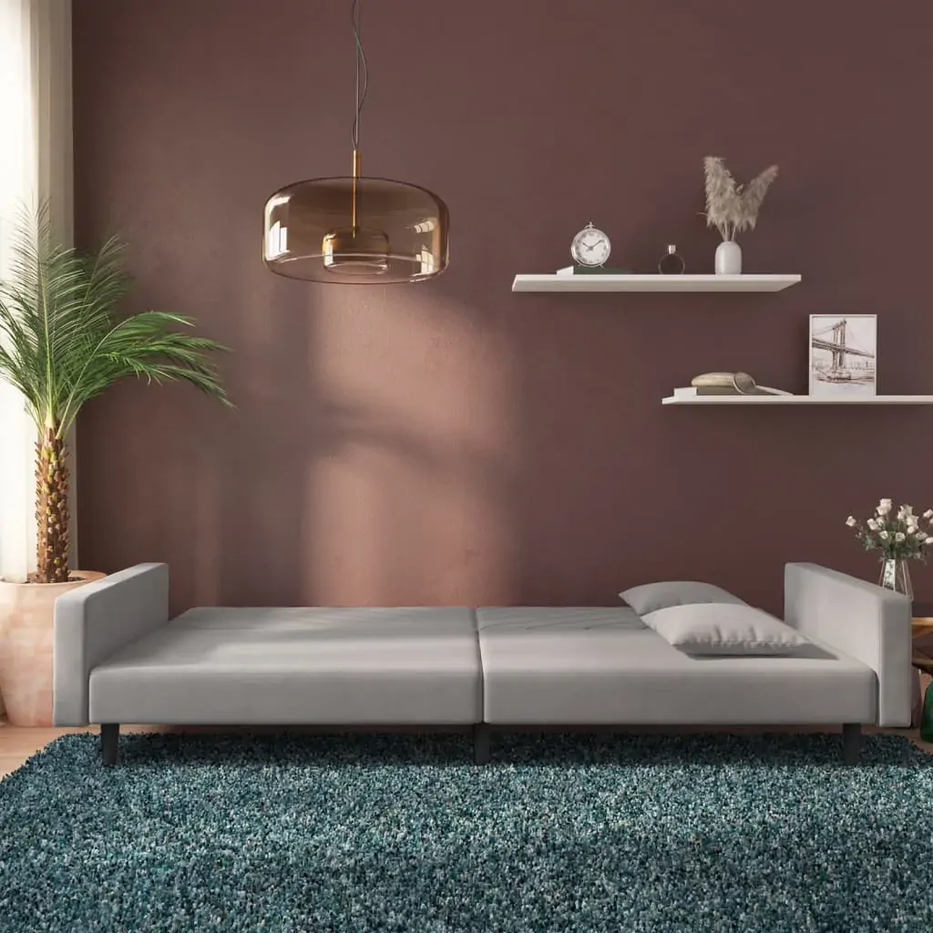 2-Seater Sofa Bed with Two Pillows Light Grey Velvet Price