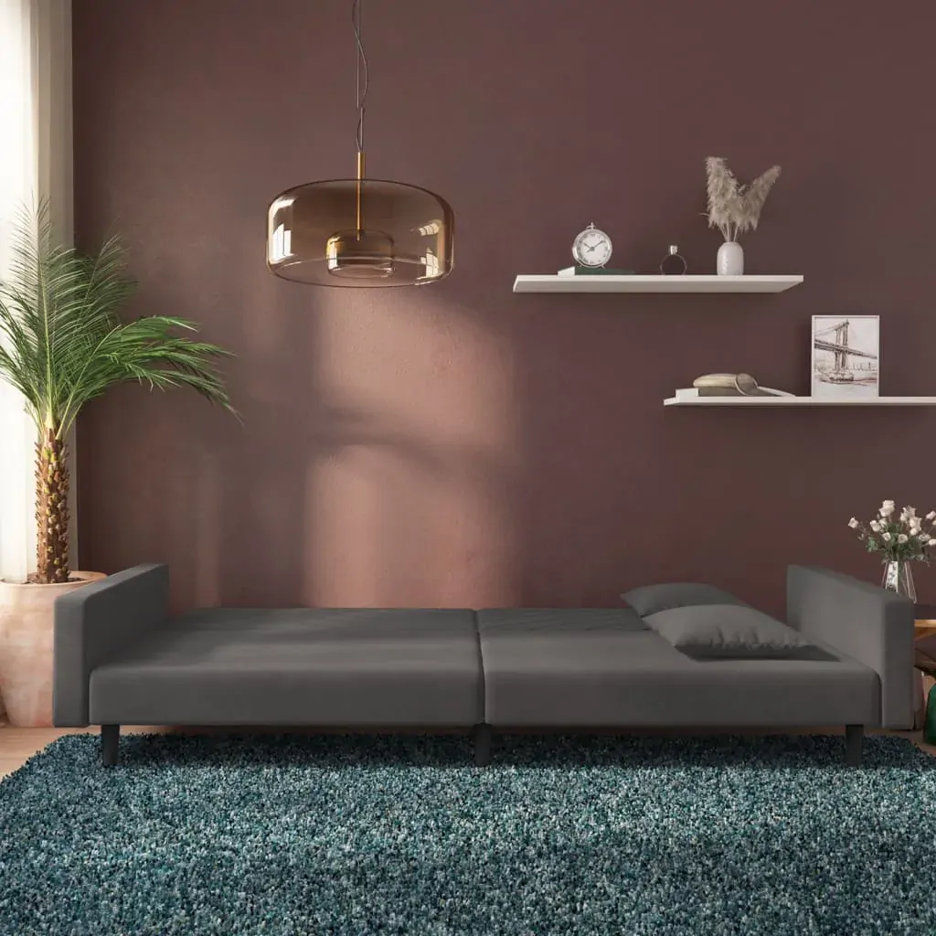 2-Seater Sofa Bed with Two Pillows Dark Grey Velvet Price