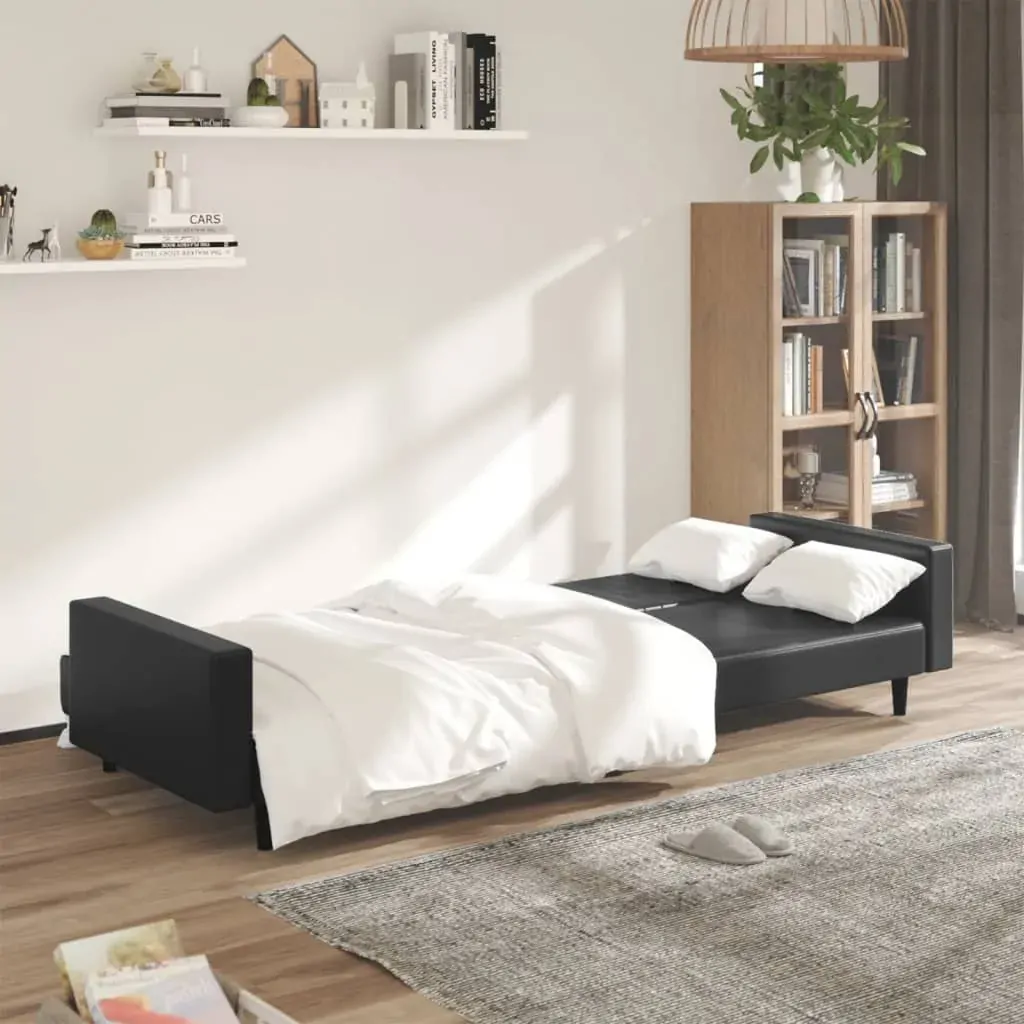 2-Seater Sofa Bed Black Faux Leather Price